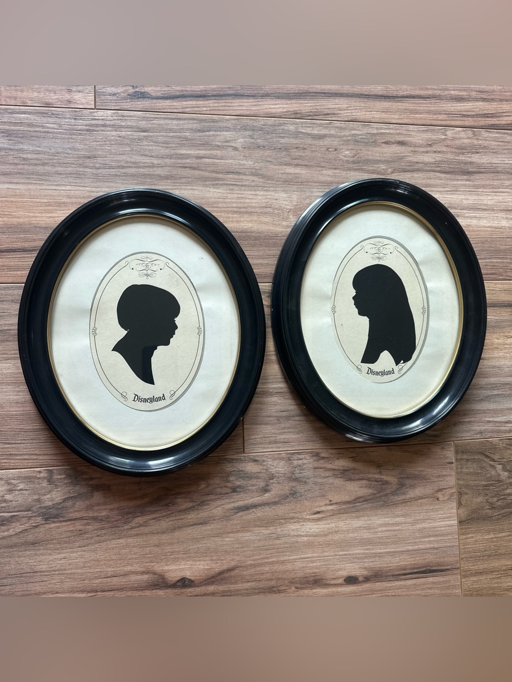 Disneyland Silhouette Portrait Black Gold Oval Frame Set of 2 Boy And girl
